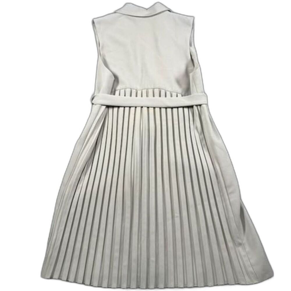 C Luce Sleeveless Duster Vest Womens Large Ivory Belted Pleated Back Longline